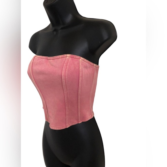 Steve Madden Tops - Steve Madden pink stretch strapless vintage look bustier corset top size small‎